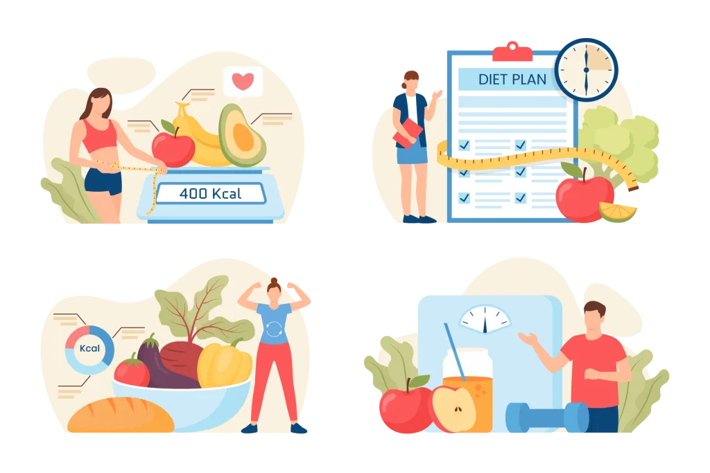 食事のカロリー計算をする人たち