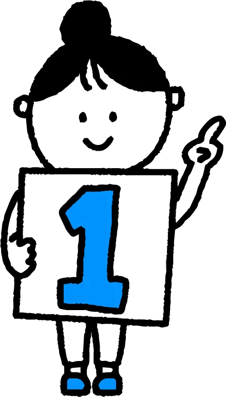 女性の人が１と書いてある紙を持っている