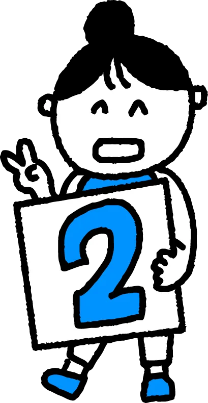 女性がピースしながら２と書いてある紙を持っている