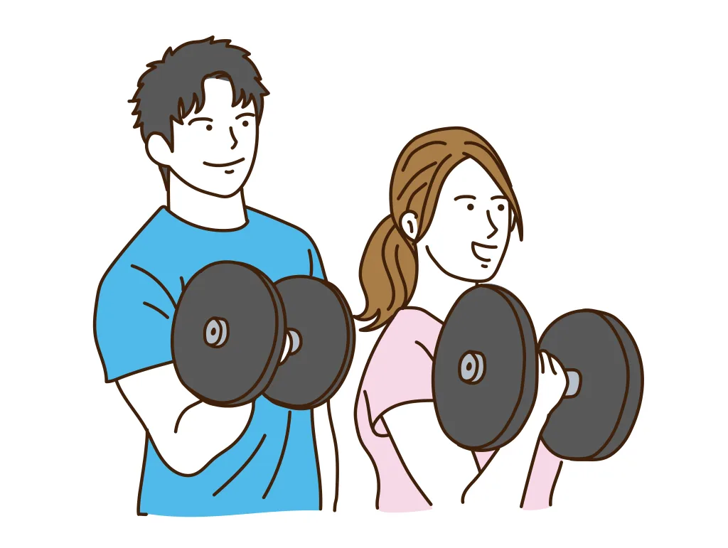 23840040 | 神楽坂のパーソナルジム|QUALITAS神楽坂店 ジムで笑顔でダンベルを持つ若い男女