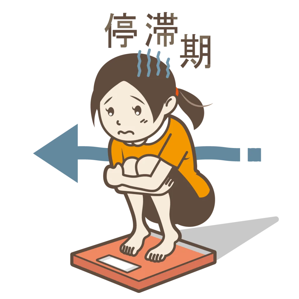 体重計に乗って落ち込んでいる女性