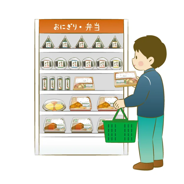 コンビニで買い物する男性