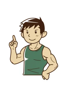 マッチョの男性が指差ししてる