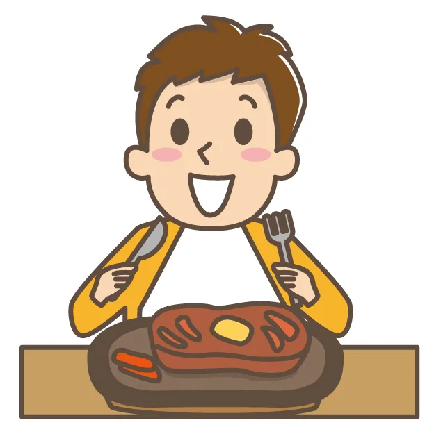 ステーキ食べる男性