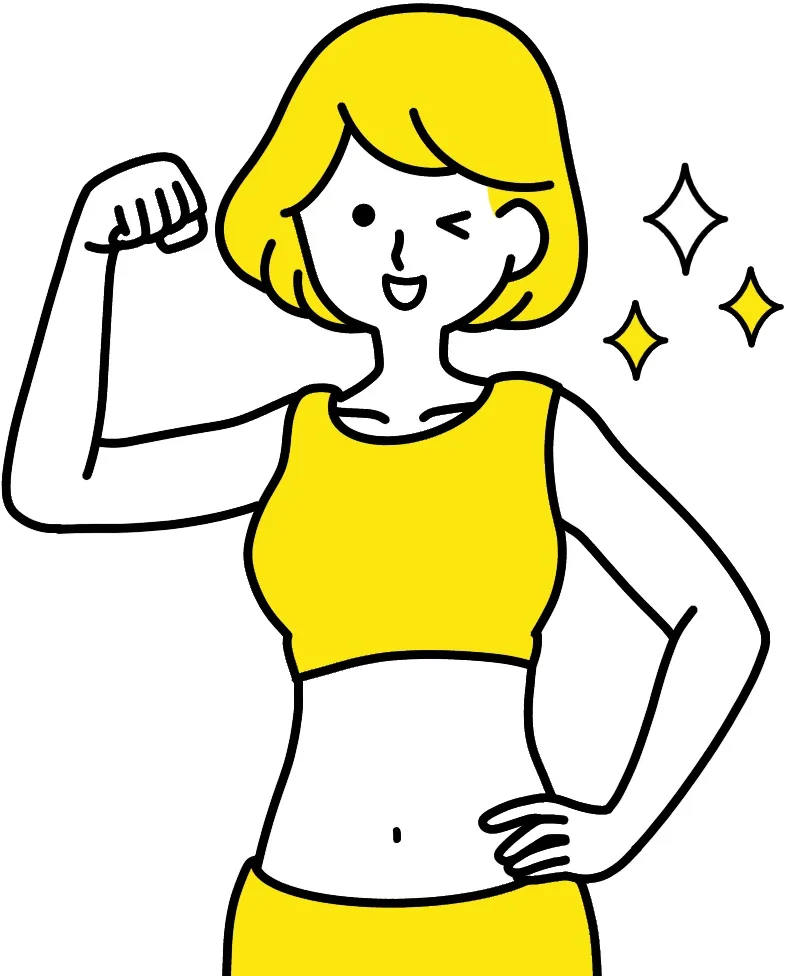 力こぶ見せる女性