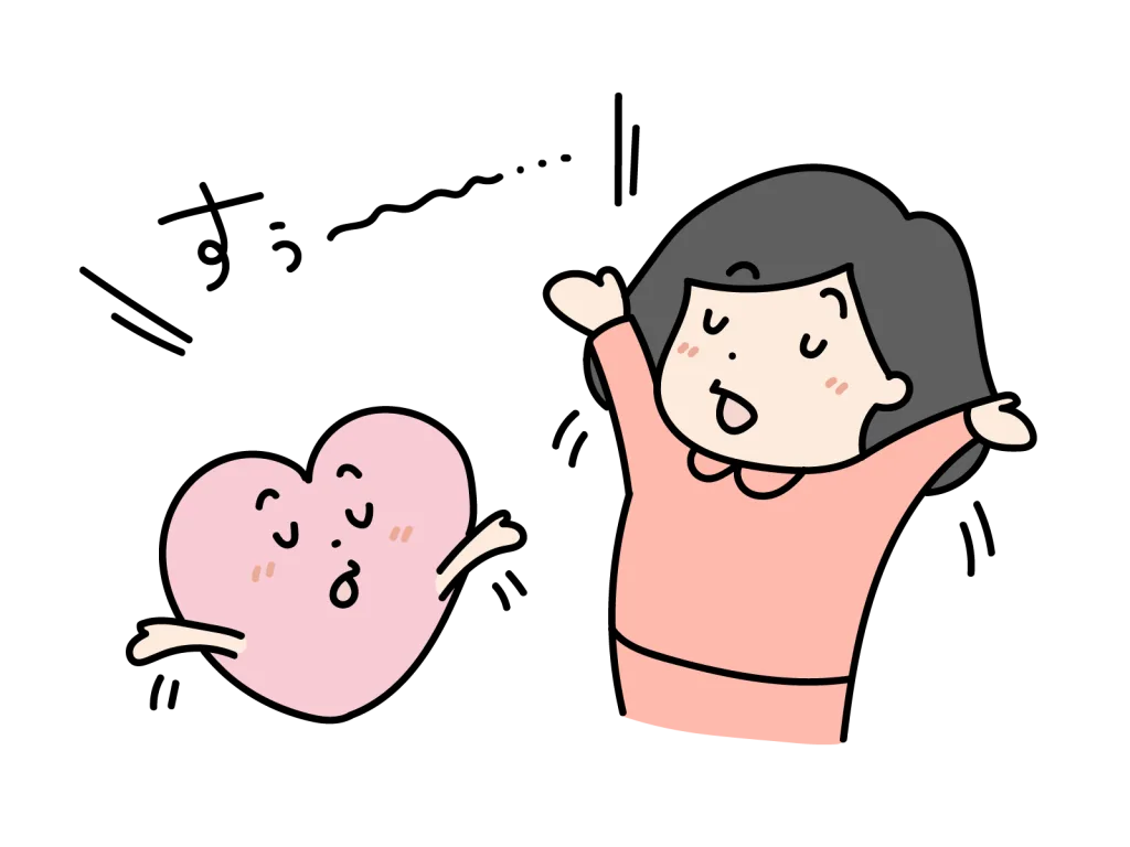 一緒に深呼吸をする女性とハート