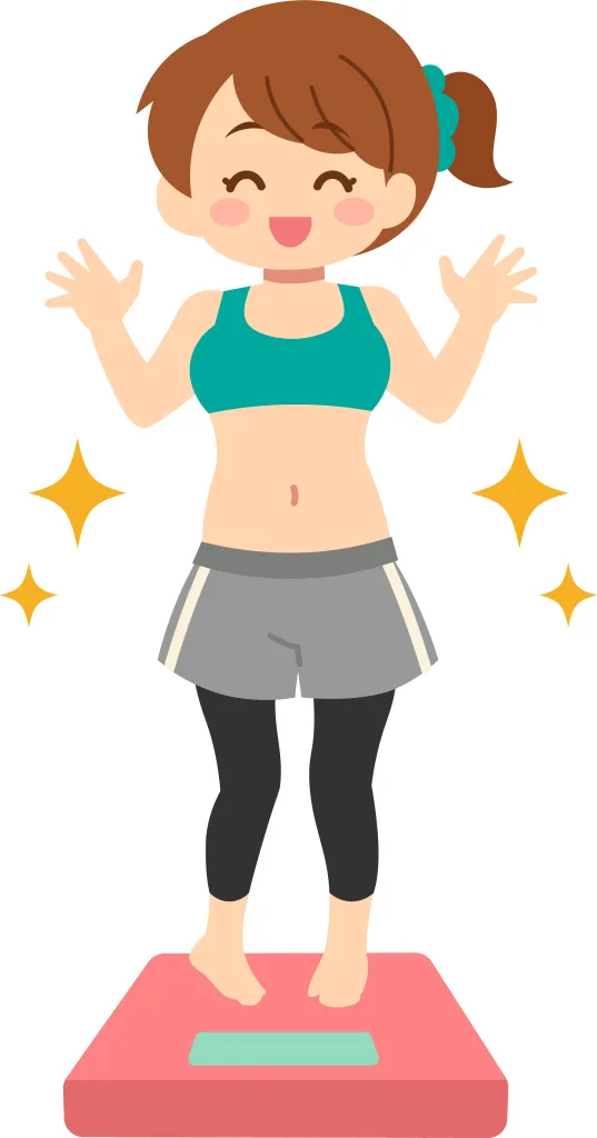 体重計に乗り喜ぶ女性