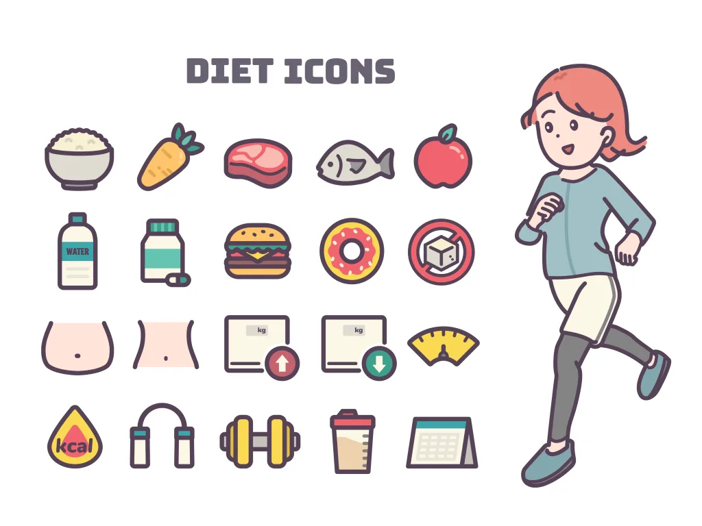 いろんなダイエットのアイコンと女性