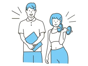 男性とトレーナーとダンベル持つ女性