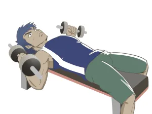 ダンベルフライをする男性